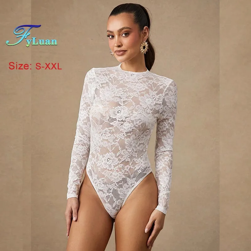

Сексуальный женский комбинезон для похудения, короткие брюки, модный весенний новый стиль, белый кружевной комбинезон с длинными рукавами, женский боди с открытой спиной