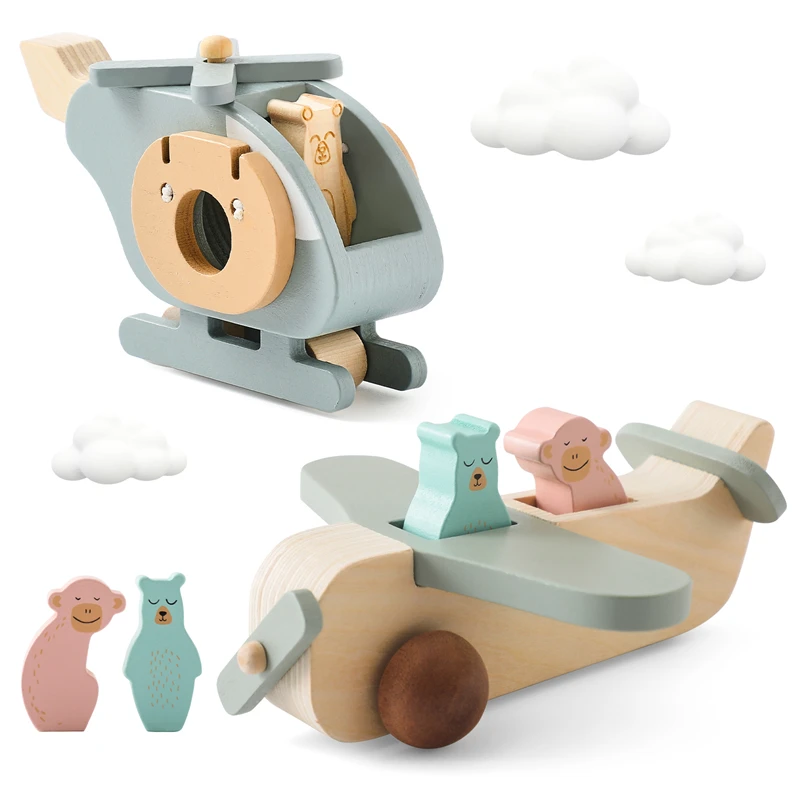 Baby Wooden Plane Toy Plane Model Baby Montessori Building Blocks Toys Newborn Early Sensory Training Toys Set Baby Toys Gifts