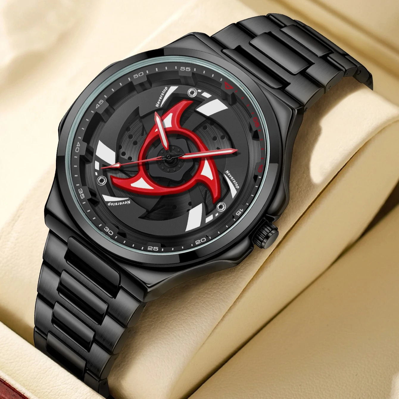 Car Rim Dial Watch for Men Rotating Wheel Quartz Wristwatch Stainless Steel Sport Racing Style Automotive Inspired Watch