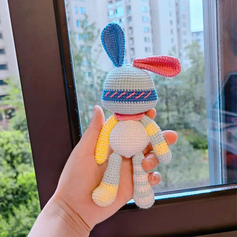 Candy Rabbit Doll Woven DIY Material Wrapped Knitting Yarn with Wool Crochet Needle Cute Pendant Keychain Decorative Couple Gift