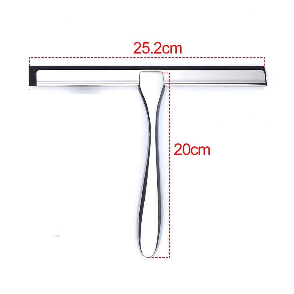 Stainless Steel Shower Squeegee Silicone Rubber Scrape 10\'\' INCH Glass Wiper Sliver Black Color Window Car Mirror Bathroom Tool