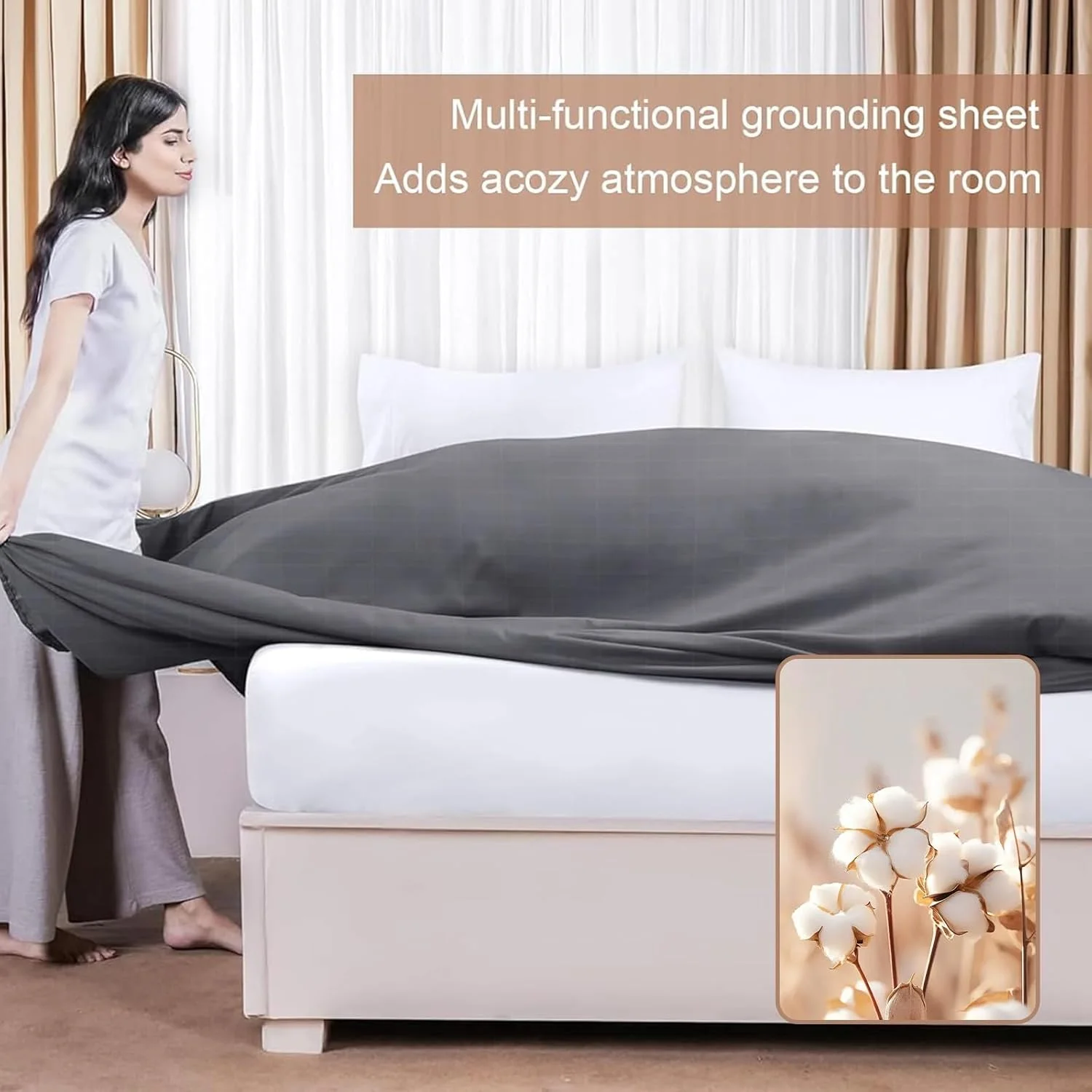 Large Grounding Bed Sheet Conductive Silver Fiber Flat Sheet Organic Cotton Grounding Bed Sheet For Better Sleep