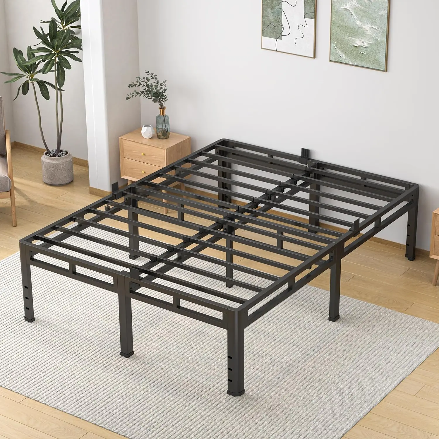 

King Size Metal Bed Frame 20in, 4000lbs Capacity, Platform with Round Legs, Headboard Hole, Noise-Free, Easy Assembly