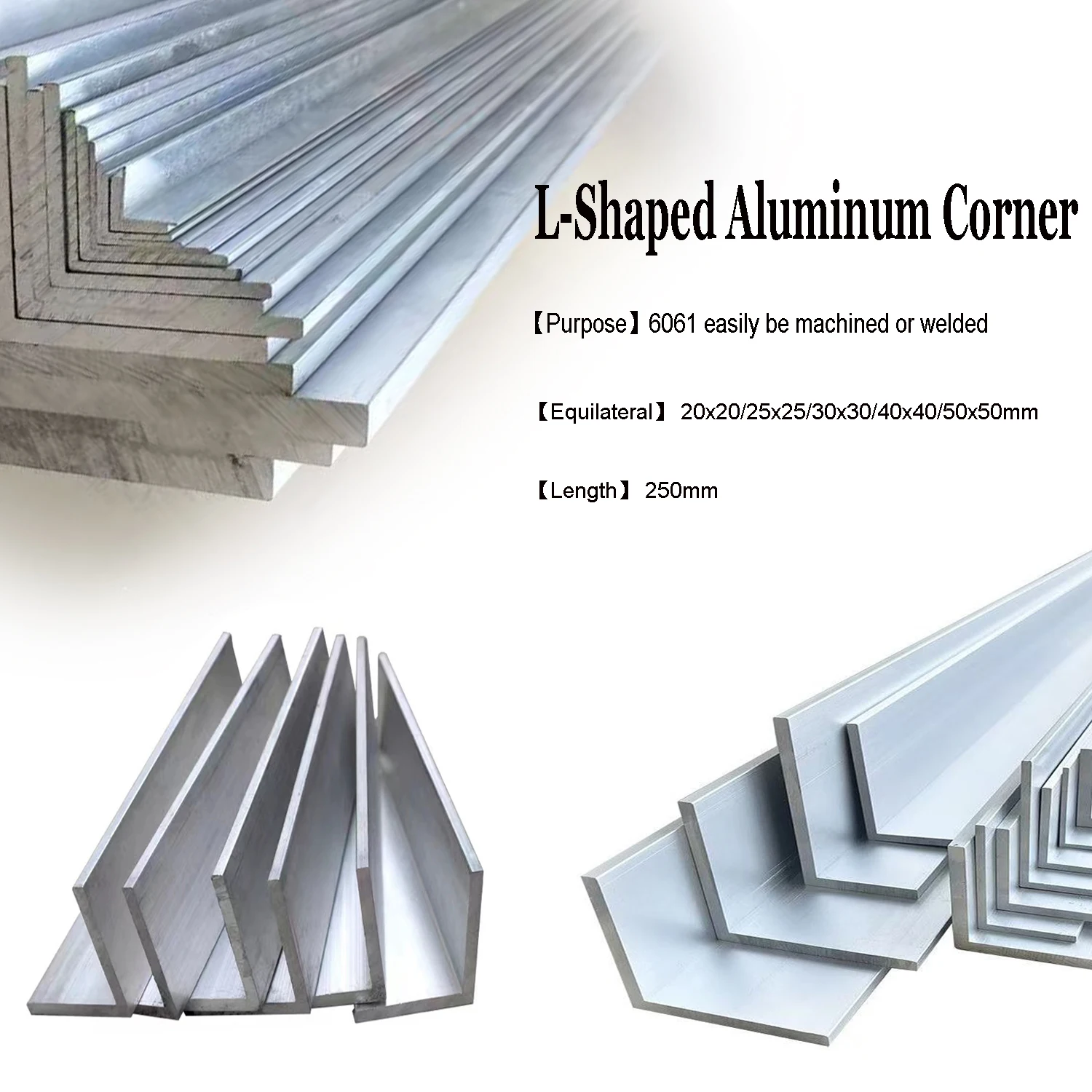 1-5pcs 6061 Right Angle Aluminum L-Shaped Aluminum Alloy Edging Triangle Profile 90 Degree Angle Code 250mm Thick 3-5mm