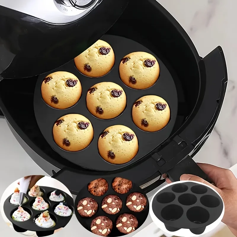 7-hole silicone air fryer baking mold, non-stick, suitable for microwave and air fryer, dishwasher safe