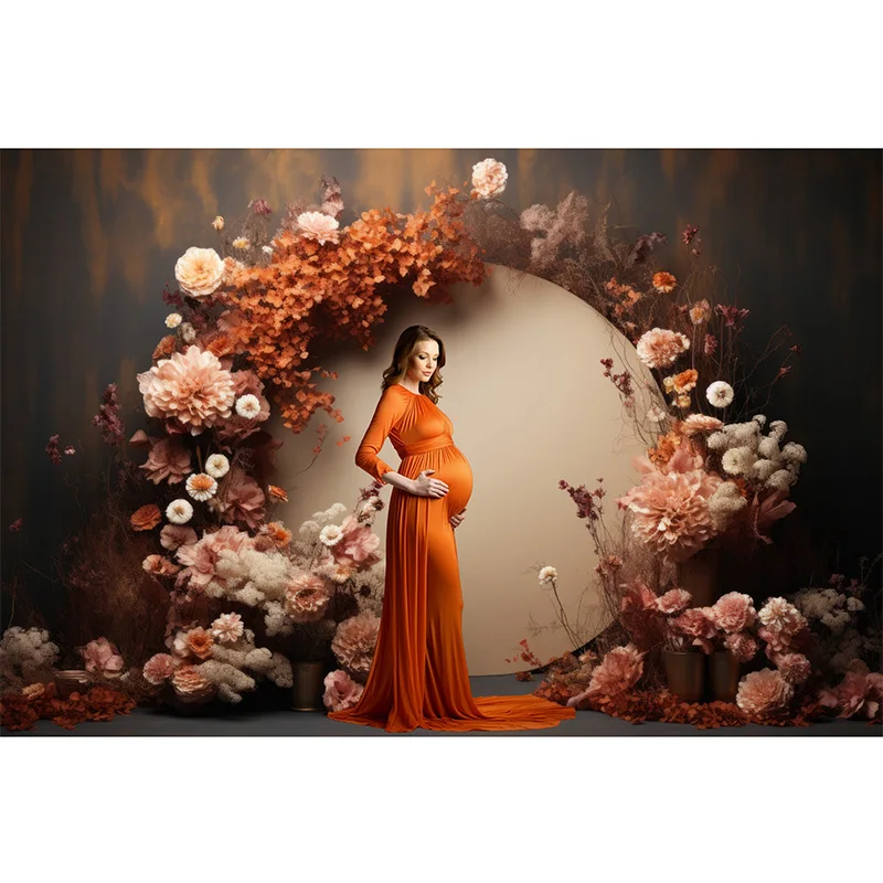 Woman Maternity Artistic Portrait Photo Backdrop Round Whiteboard Studio Props Photocall Vintage Flower Photography Background