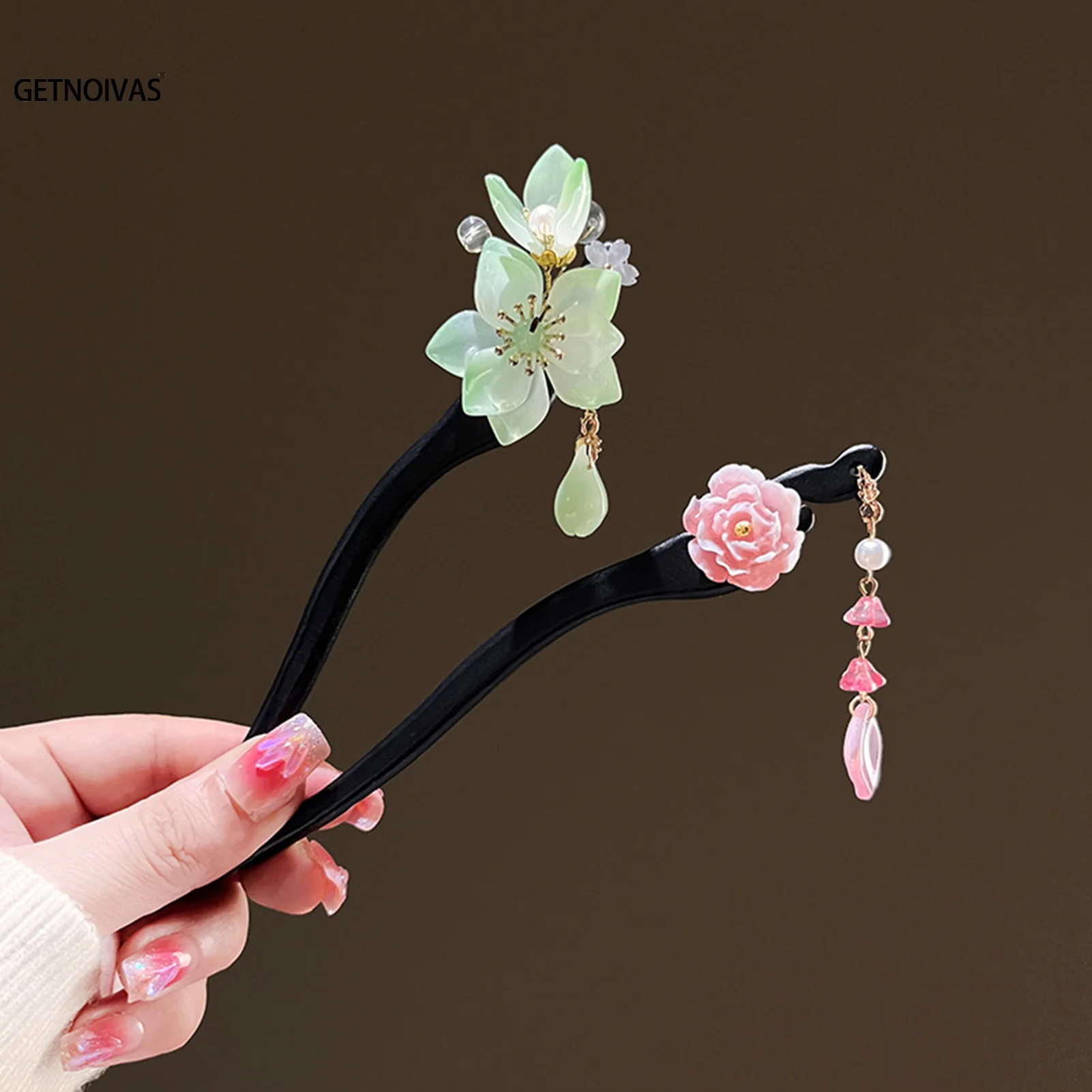 Vintage Wooden Hair Stick Chinese Style Flower Hairpin With Tassel Elegant Lady Hair Clip Hair Chopstick Hair Accessories