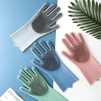 Soft Scrubber Rubber Dish Washing Tools Kitchen Cleaning Dishwashing Gloves 1 Pair Silicone Gloves Kitchen Household Gadgets