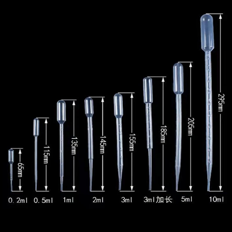 일회용 안전한 아이 이송 피펫, 플라스틱 투명 피펫, 실험실 용품, 0.2 ml, 0.5ml, 1ml, 2ml, 3ml, 5ml, 10ml, 100 개, 100 개