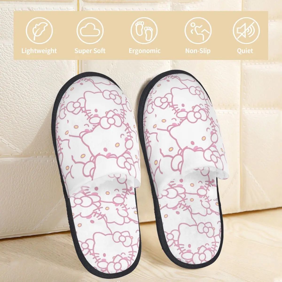 Hello Kitty Pattern Plush Slippers Indoor Cozy Household Fur Slippers Slides Anti Slip