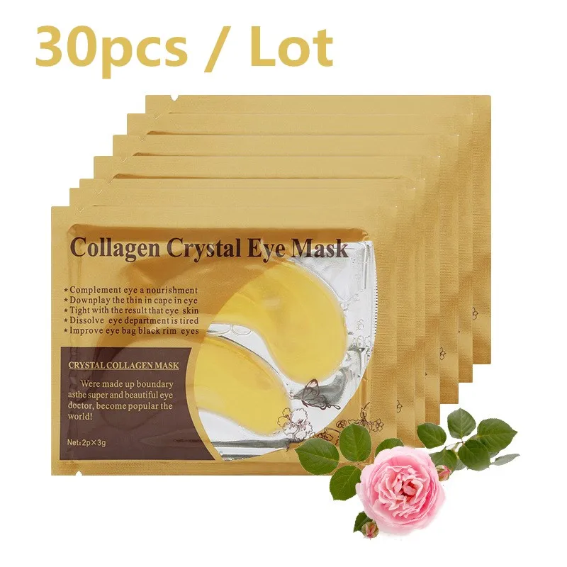 Masque pour les yeux en poudre de collagène cristal doré, patchs de beauté anti-âge pour les cernes et l'acné, soins de la peau des yeux, cosmétiques coréens, 30p = 15 paires