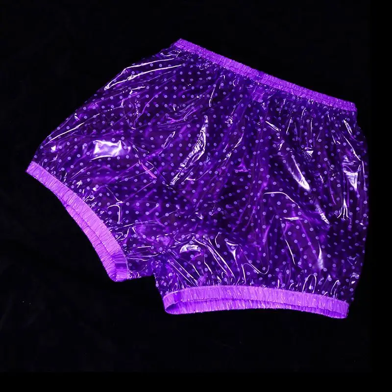 PVC Waterproof Dot Graphics Sheer Mini Shorts Elastic Waist