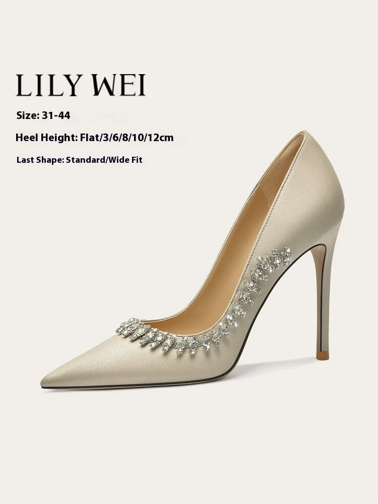 

Spring shallow silk rhinestone wide version flat shoes thin high heel waterproof table banquet large size small size women shoes