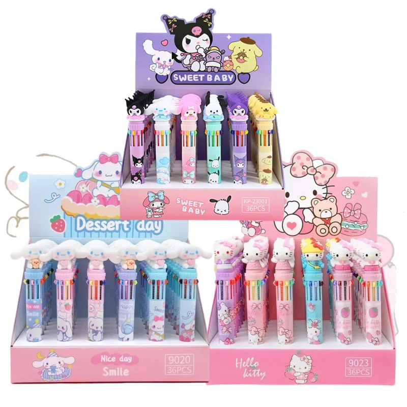 Sanrio Gel Pen 36PCS 10-color Kuromi Hello Kitty Cartoon Stationery Writing Tool Student Gift 0.5/0.7mm Multicolor Ballpoint Pen