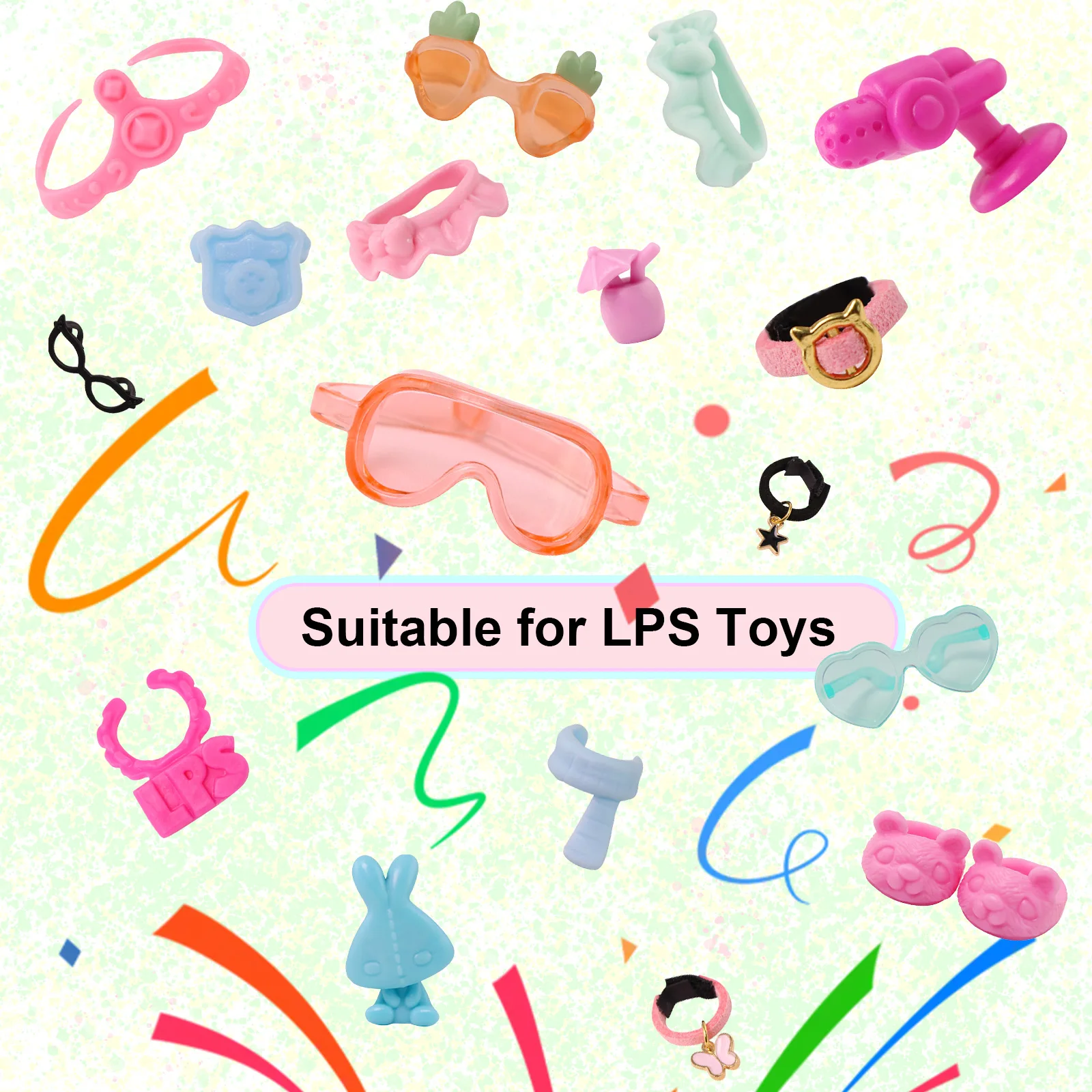 

Minilpsshop Random Pack 7/15/25/35pcs Accessories Rare Hat Collar Necklace Scarf Hat Chair Wings Glasses Necklace For lps