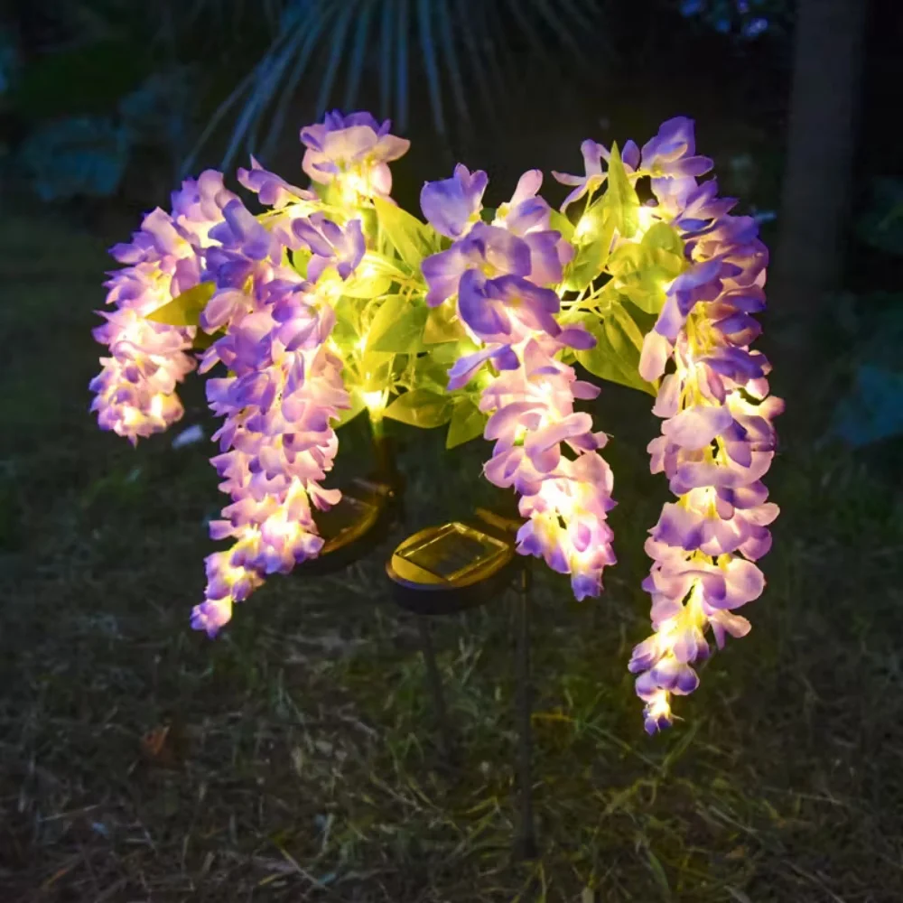 Solar Wisteria Flower String Lights IP65 Waterproof LED Outdoor Garden Lights for Balcony Fence Porch Terrace Wedding Decor
