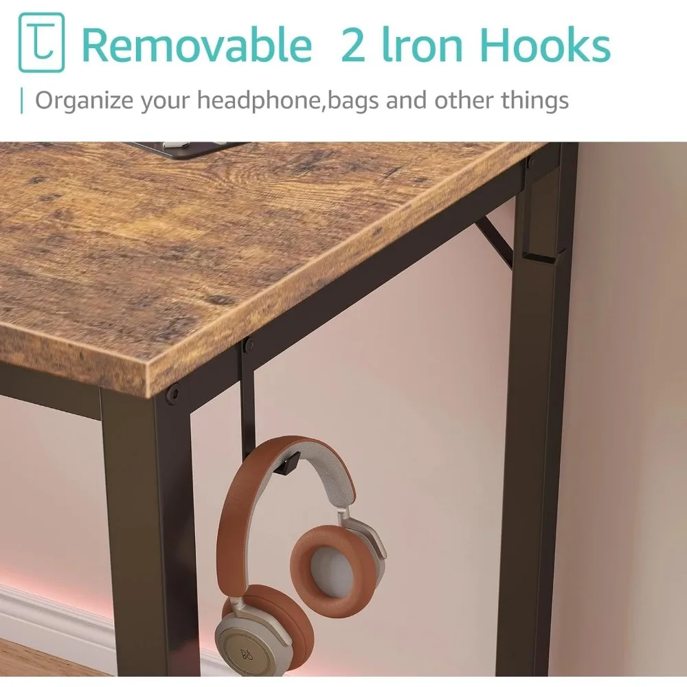 مكتب كمبيوتر بأدراج من القماش مقاس 55 بوصة - مكتب كتابة طويل للدراسة للمكتب المنزلي وغرفة النوم، تصميم بسيط قابل للعكس، مثالي للعمل #6