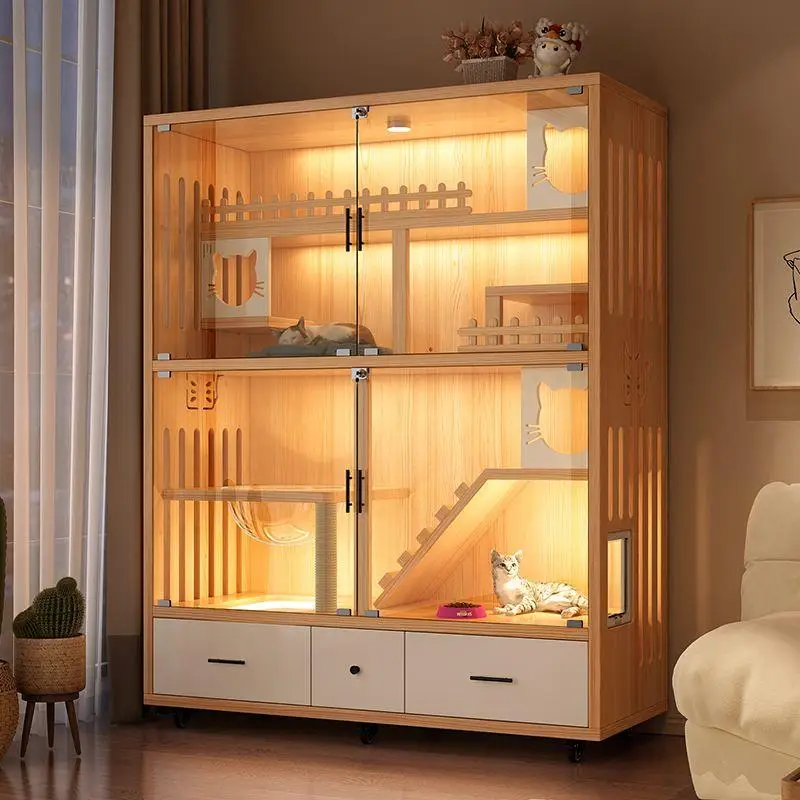 kabinet rumah kucing, ruang bebas besar, produsen sangkar kucing kayu solid
