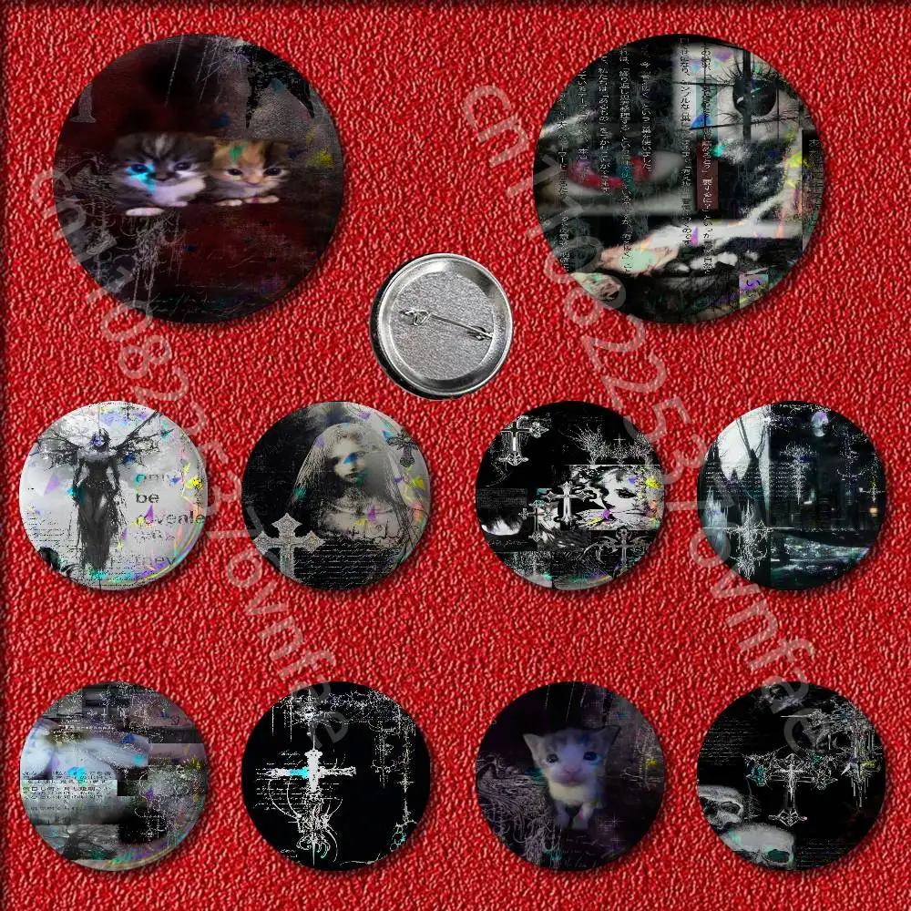 

Cyber Sigil Cross Gothic Cat Girl Badges Badge 25mm 32mm 44mm 58mm 75mm Round Pin Brooch Adornment Souvenir Cosplay Gift