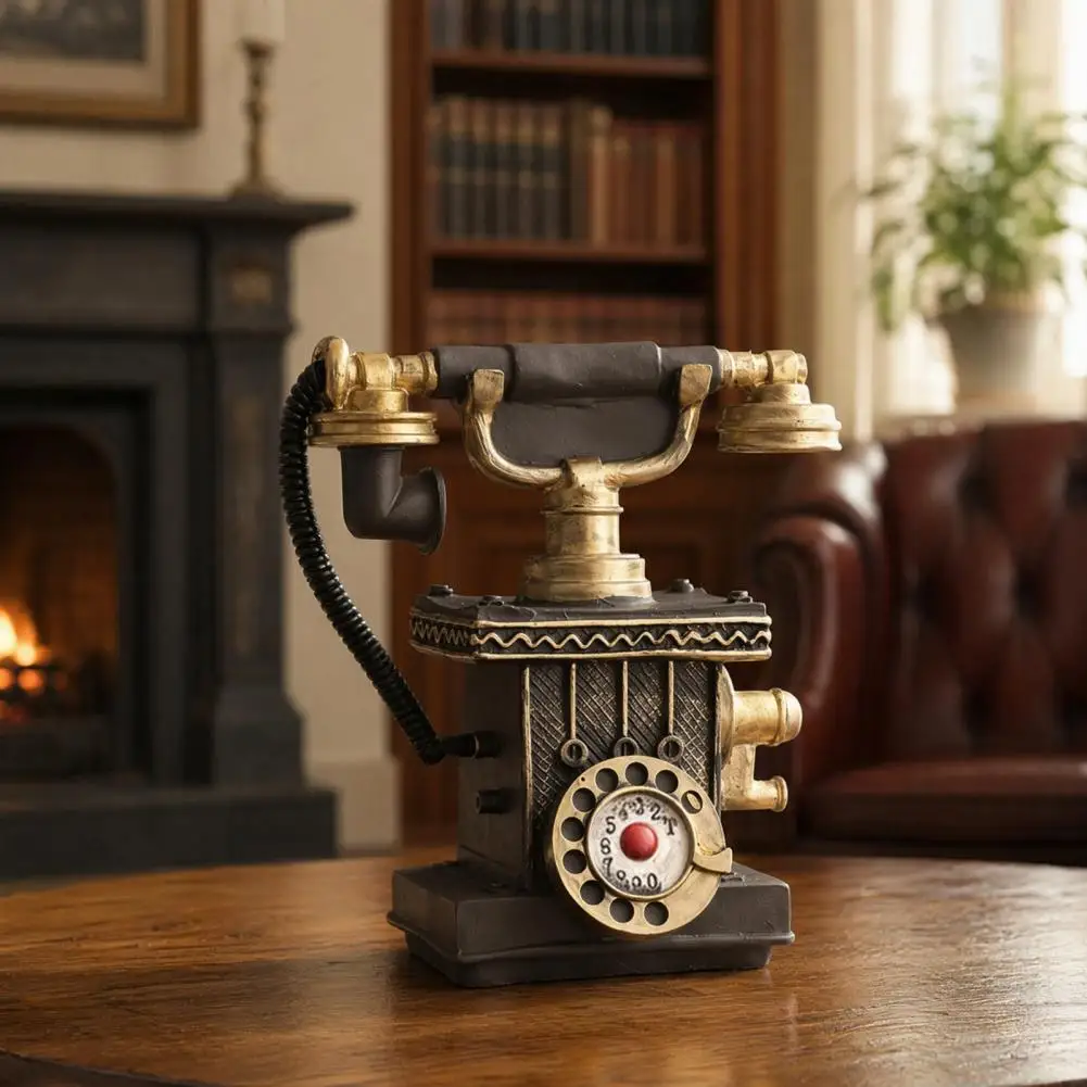 Vintage Telephone Model Piggy Bank Old Style Telephone Resin Sculpture European Home Decoration Desktop Ornaments Accessories