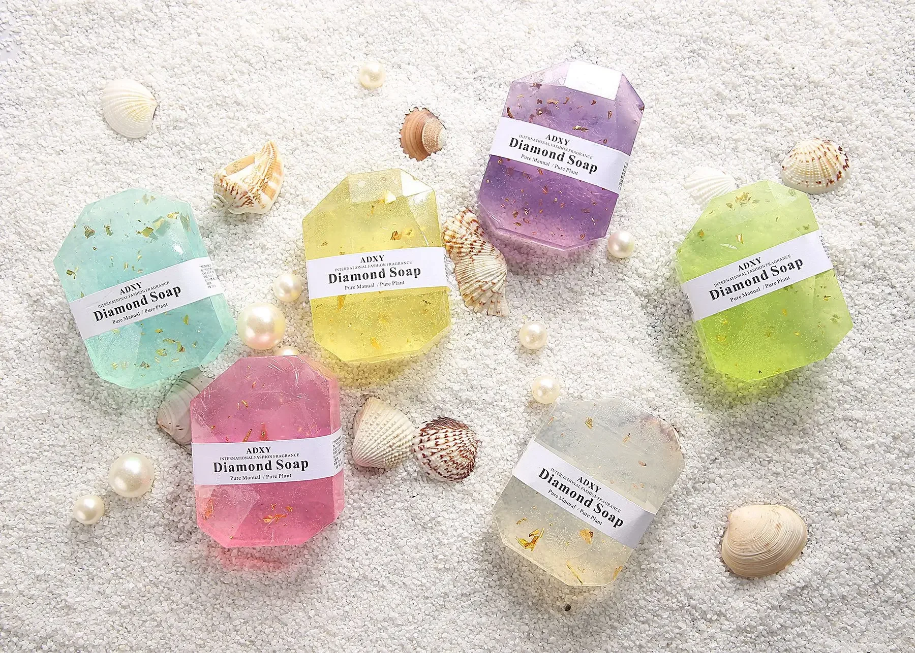 Face and Bath Transparent Diamond Essential Oil Soap Sea Salt Soap Colorful Beautiful Handmade Gem Gold Foil Soap