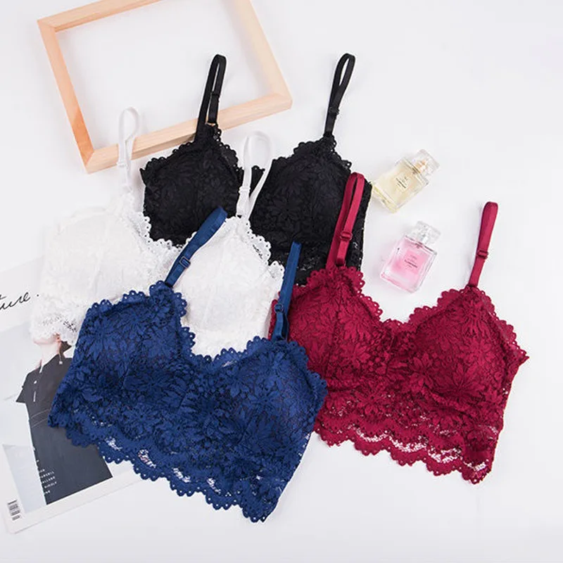 New Women Lace Bras Top Comfortable Bralette Solid Color Sexy Underwear Vest Female Hollow Out Wireless Lingerie Seamless Bra