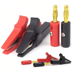 4pcs/Set Alligator Clip + Banana Plug, Test Probe With 4mm Banana Plug Cable Clips Red + Black Stonego Test Accessories