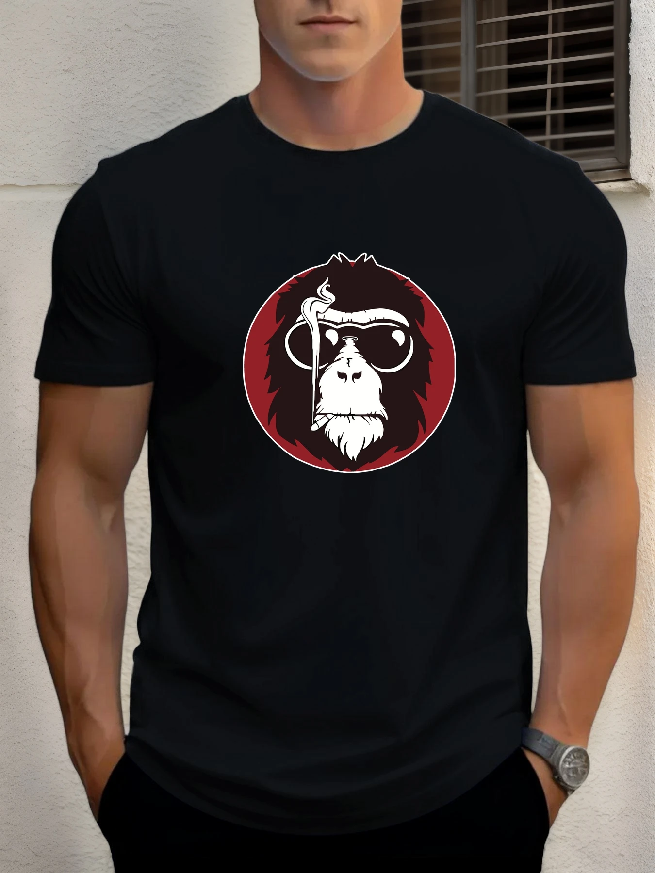 

2025 Summer Men's Cotton T Shirt Orangutan Trendy Print Round Neck T-Shirt Casual Breathable Street Style Daily Top