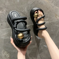 Outdoors Women Clip Toe Chunky Platform Sandals High Heels Gladiator Slippers Woman Trendy Summer Beach Leisure Flip Flops 7CM