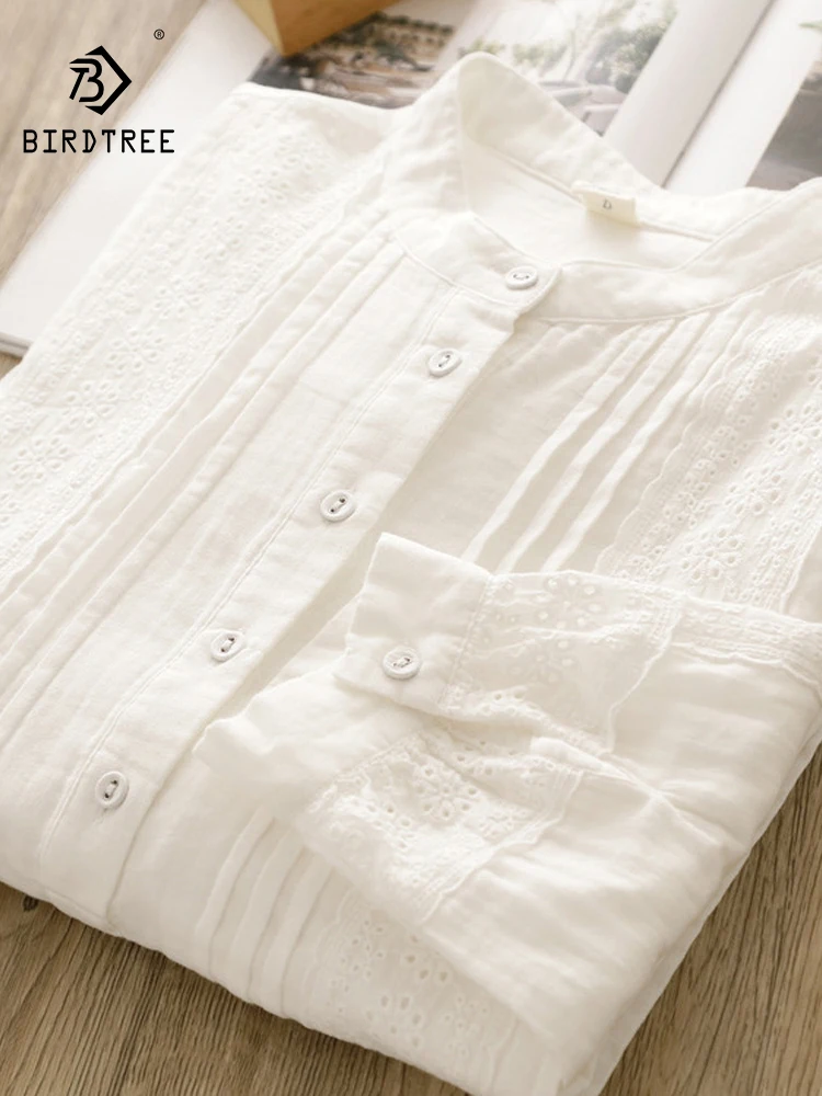 

Новинка 2025, осенняя рубашка с длинными рукавами из хлопковой пряжи, женская кружевная лоскутная блузка Mori Girl в стиле ретро в консервативном стиле T5O605CC