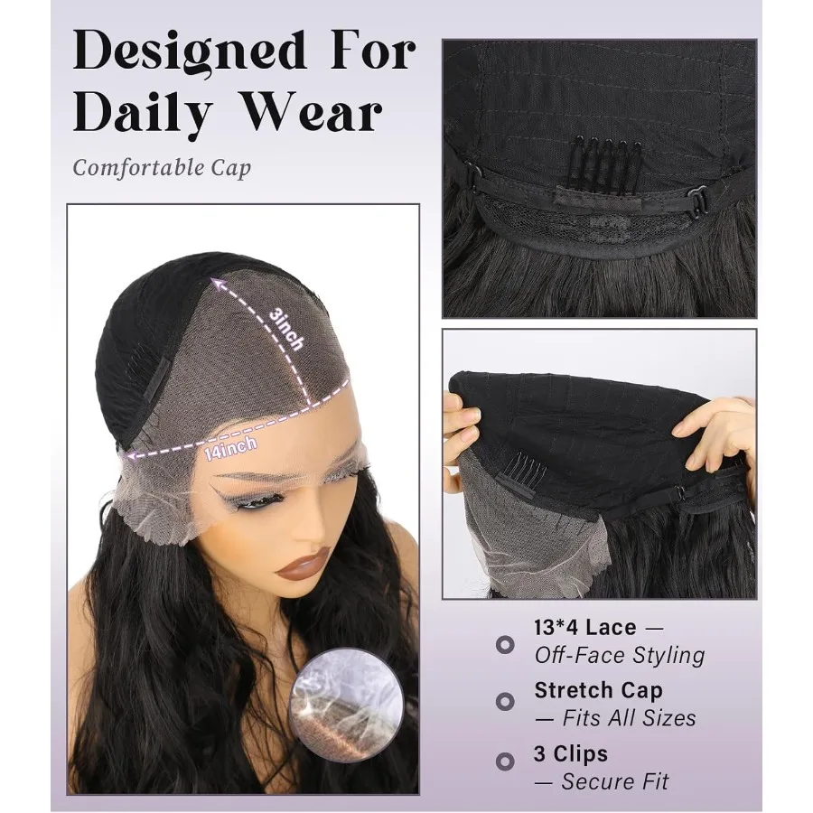 Peruca dianteira de renda sintética 13x4 preplucked linha fina pronta para usar natural longo solto praia onda 26 Polegada perucas onduladas para mulher natur