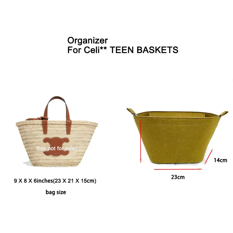 Trapezoid Bag Organizer Insert Liner Top With Zippzer Lid Fit For Classic Lafite Woven TEEN HAND-BRAIDED BASKETS 23x21x15cm