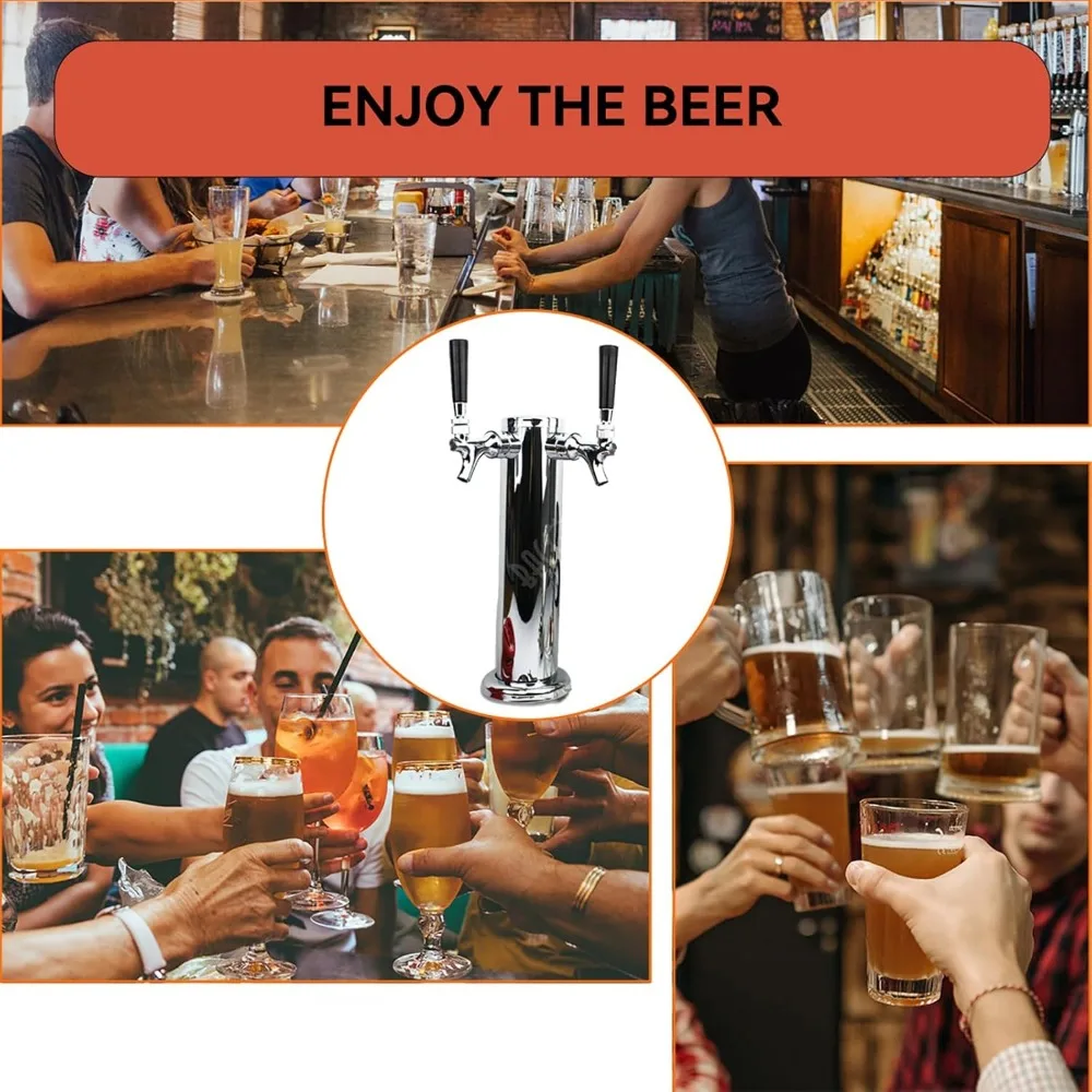 Double Faucet Tower Beer Kegerator Conversion Kit with Dual Gauge Regulator, No Tank Stainless Steel Keg Tower