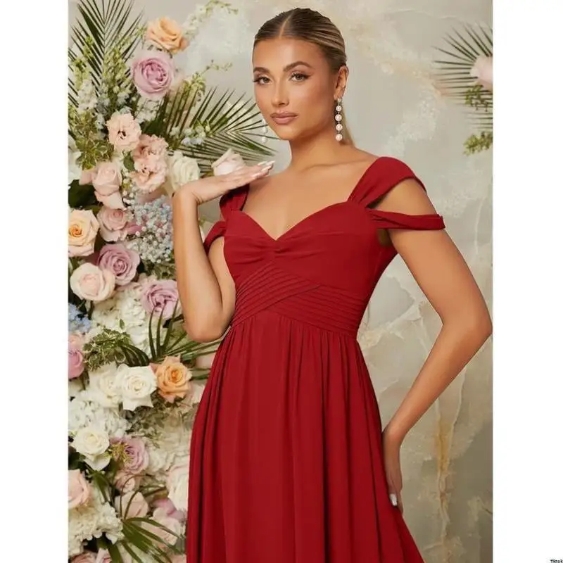 Cross-Border New Wedding Dr Accory Maidsmaid Dr Bal H-Sle Tee-Quarter Sve Linen Ciwalk Fem Dr