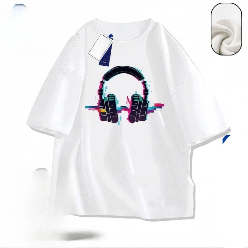 تي شيرت À Manches Courtes En Pur Coton Imprimé Par Écouteurs Americains Pour Hommes Et Femmes Du Misse Style Dans Demi-manche #4