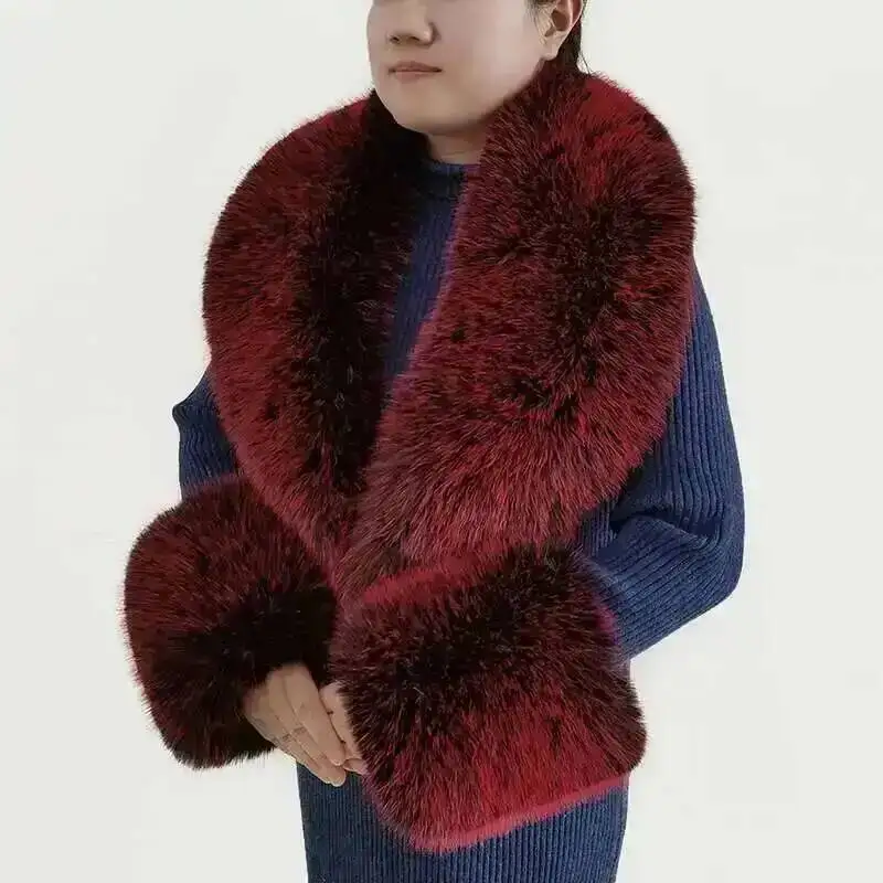 Female Faux Fur Shawl Winter Warm Fashion Luxury Men Coat Fur Collar And Cuff Set Natural Neck Warmer Wrap Scarves For Ladies