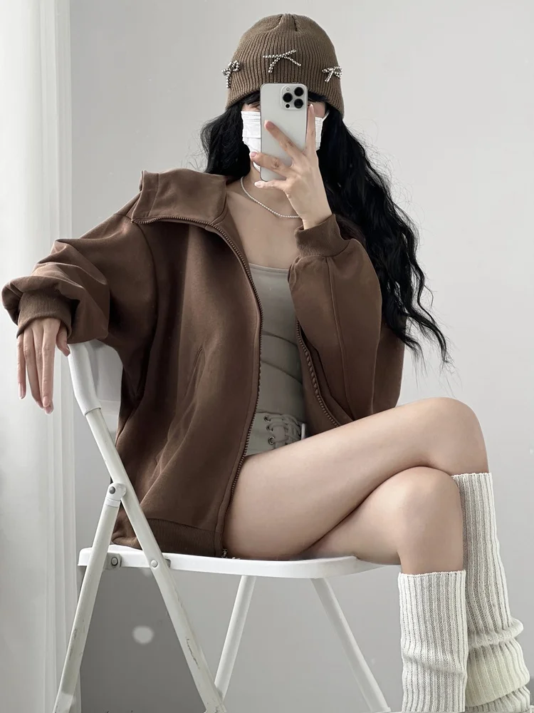 Süßer und cooler Kapuzenpullover Jaet Damen Loose Fit ey Open Cardigan Small Size Casual Vielseitiges Long Sve Sweatshirt