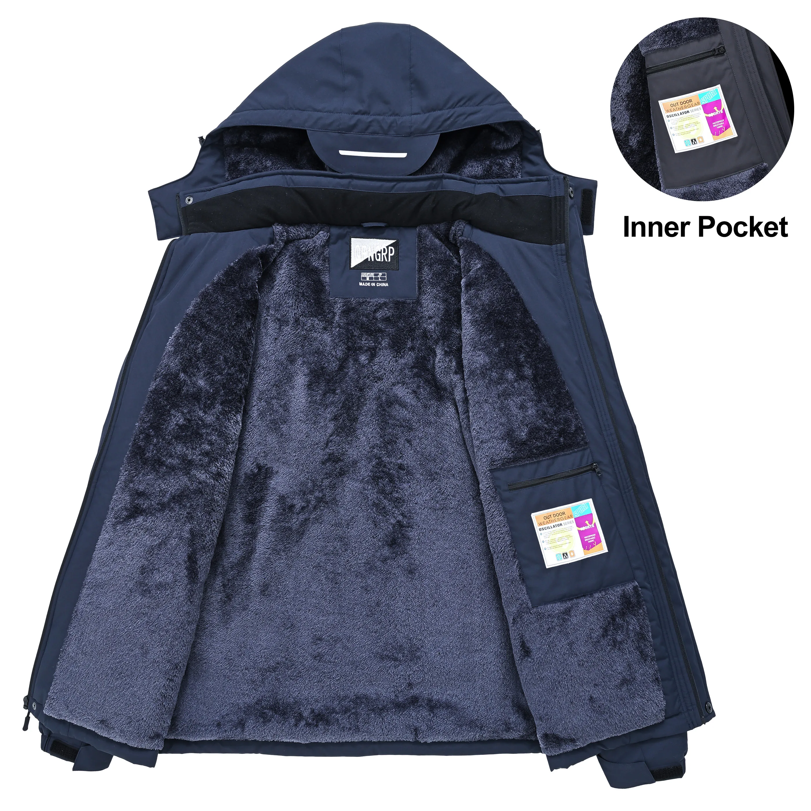 Winter Wasserdichte Winddichte Fleece-Gefütterte Jacken Herren Wanderjacken Outdoor Abnehmbare Kapuzenmäntel Ski Snowboard Oberbekleidung – Detail 8