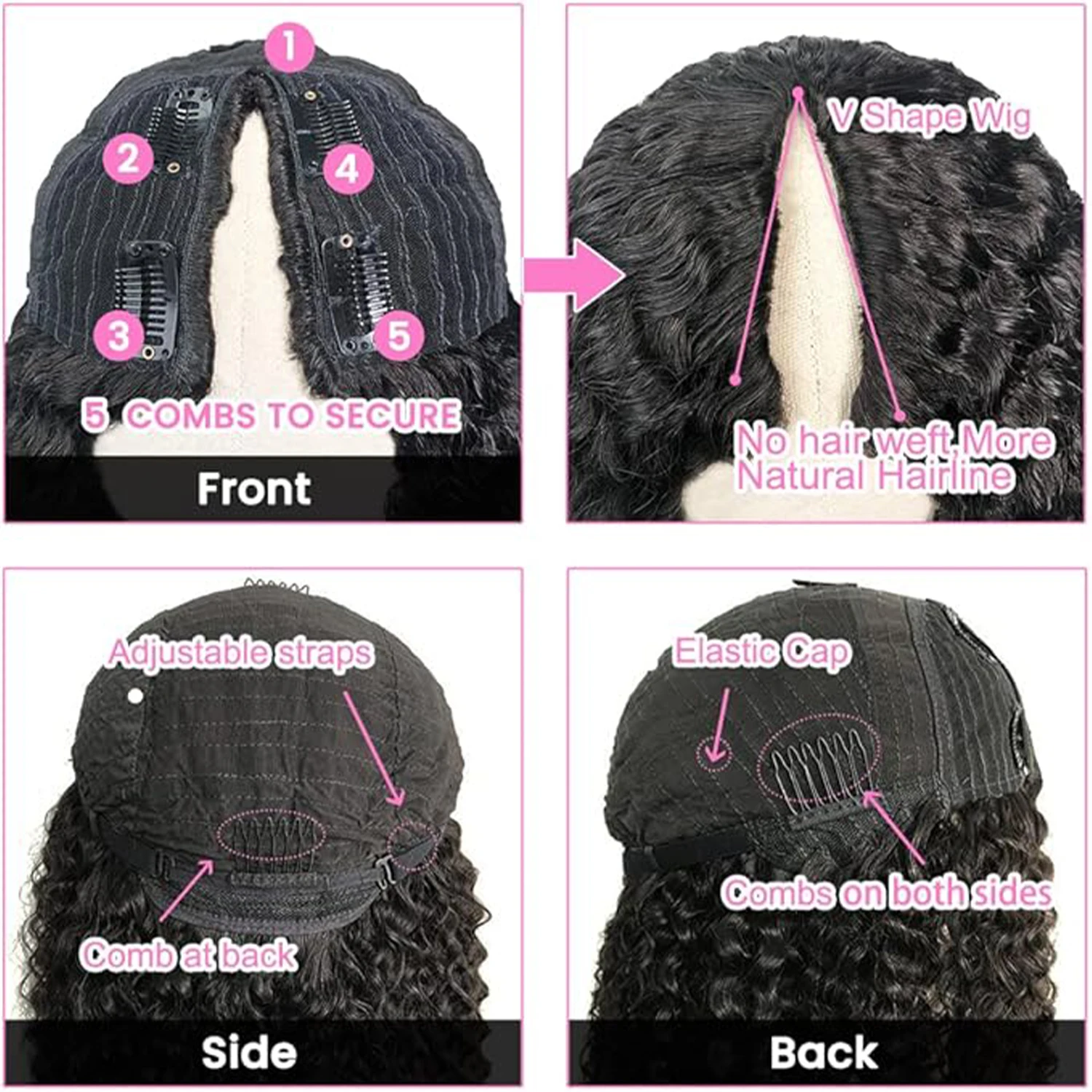 Aggiorna la parte a U Parrucca arricciata Parrucca per capelli umani Parte a V Parrucca per capelli umani per le donne Densità del 180% Nessun lasciare fuori Nessuna cucitura in Principianti Amichevoli naturali