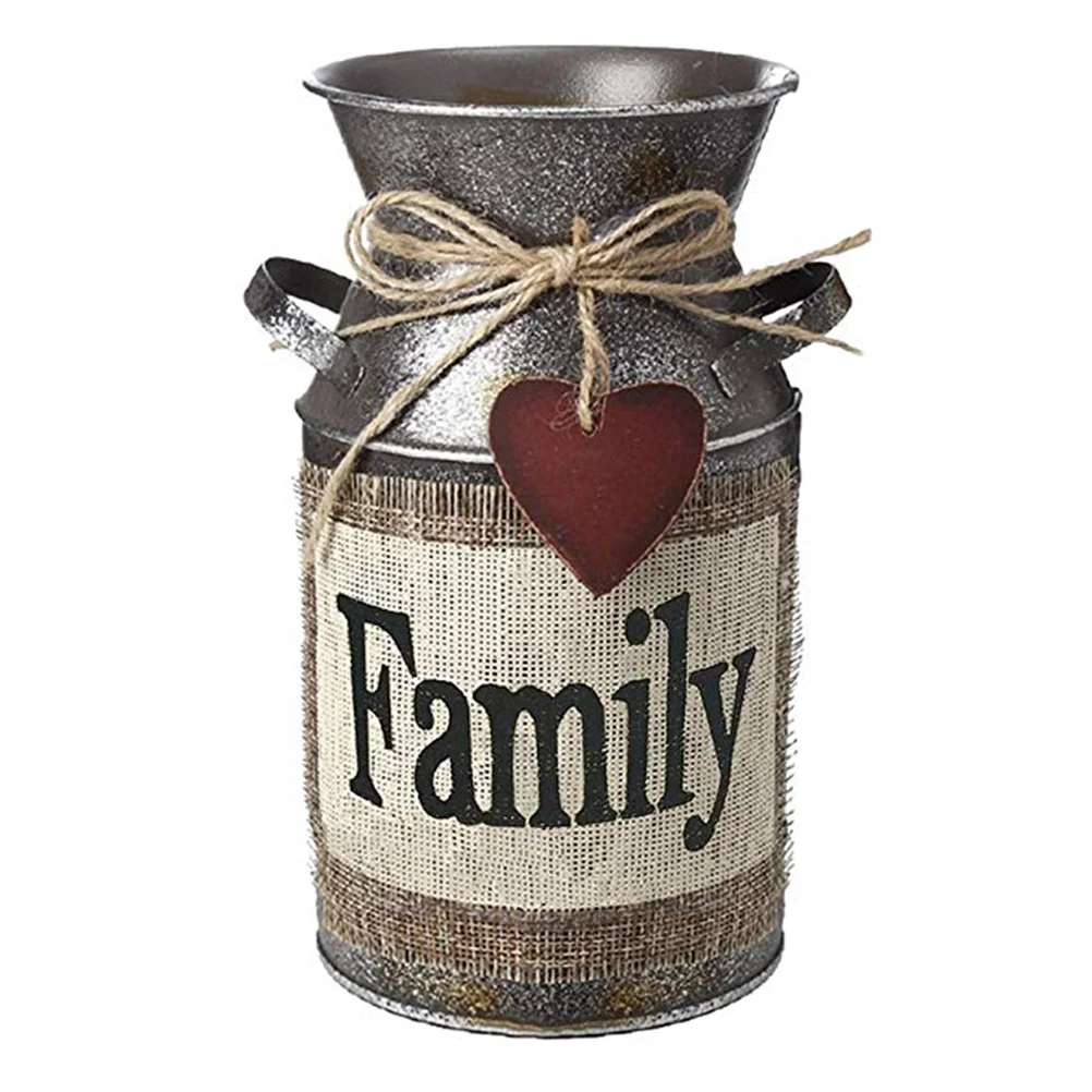 1 Piece Metal Vintage Decorative Vase Retro Milk Can Style Distressed Paint Finish Small Size Home Office Decor Rustic