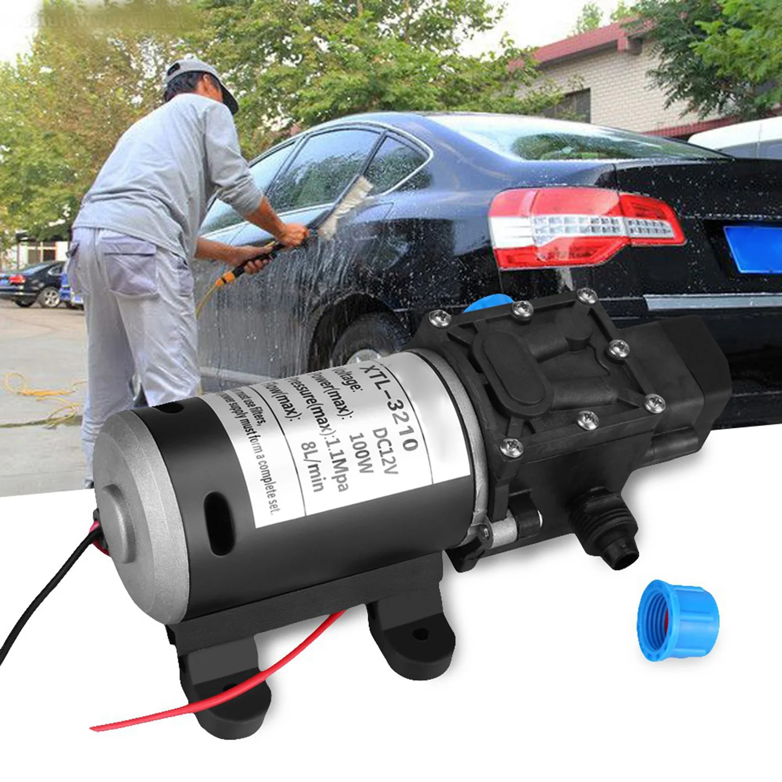 

High Pressure Water Pump 12V 100W 8L/Min 160Psi High Pressure Diaphragm Self Priming Water Pump for Wash
