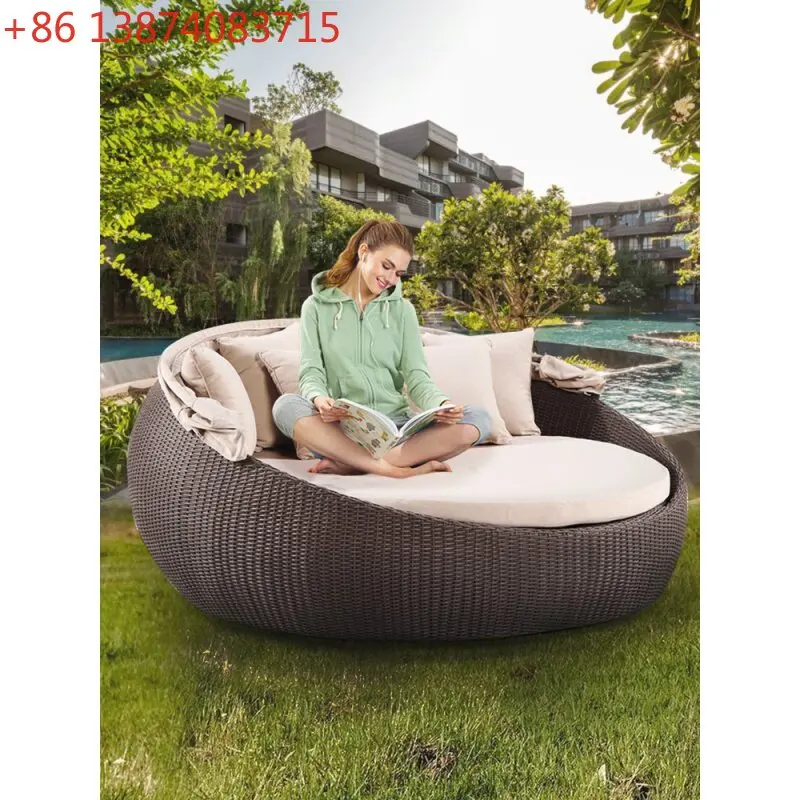 Outdoor bed sofa, rattan open-air large round bed