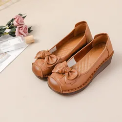 Retro loafers real leather shoes woman bowknot luxury ballet flats ladies designer low vamp shoes women's moccasins wedge flats