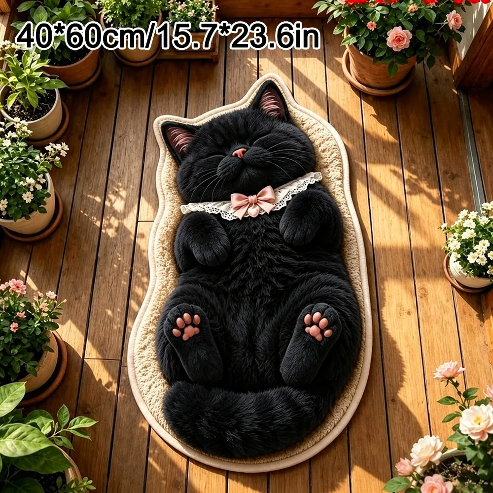 Special-shaped Cat Floor Mat Soft Surface Non Slip Backing Cat Shaped Rug Cat Pattern Absorbent Animal Door Mat Bedroom Decor