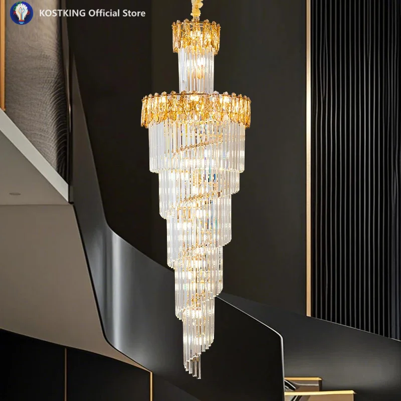 Duplex Villa Large Chandelier Living Room Lamp Crystal Building Middle Building Light Luxury Luxurious Hall High Ceiling Modern