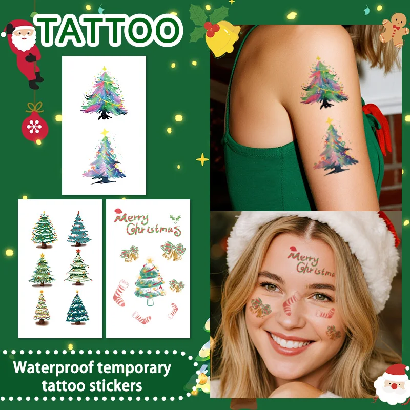 

3Pcs Christmas Tree Temporary Tattoo Stickers, Long-lasting and Waterproof, Suitable For Face and Arm, Holiday Home Decoration