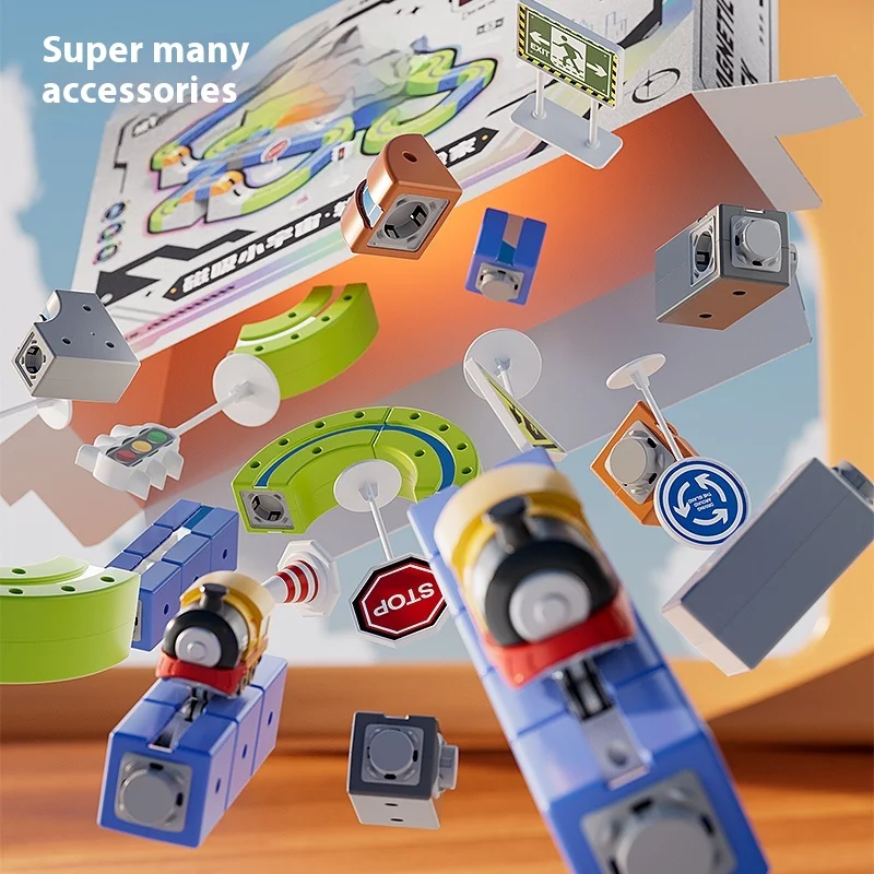 Coche magnético STEM Racing Car Rail Track Set Montessori tren motorizado y laberinto de gravedad juguete para niños regalo de Navidad