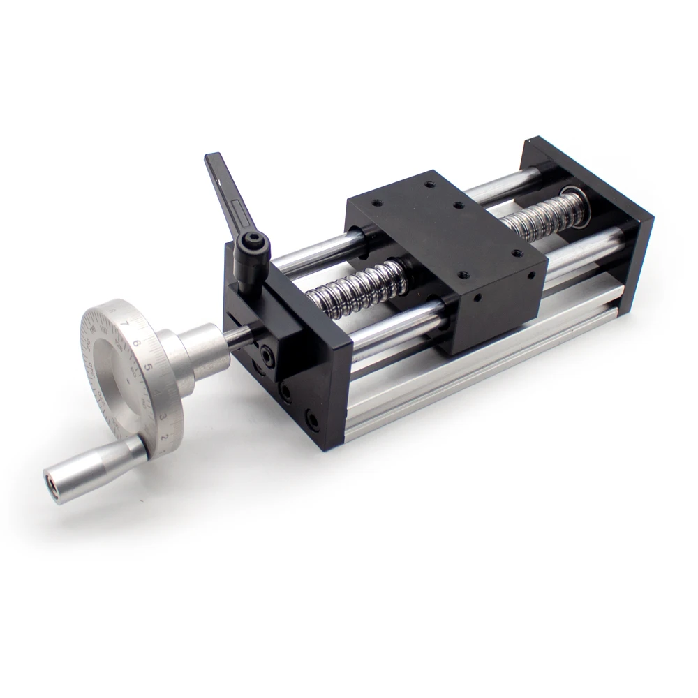 Bola Parafuso Linear Guideway Slide Table Módulo de Movimento Deslocamento Manual Slide Stroke 100 mm Precision Laser Scale Volante