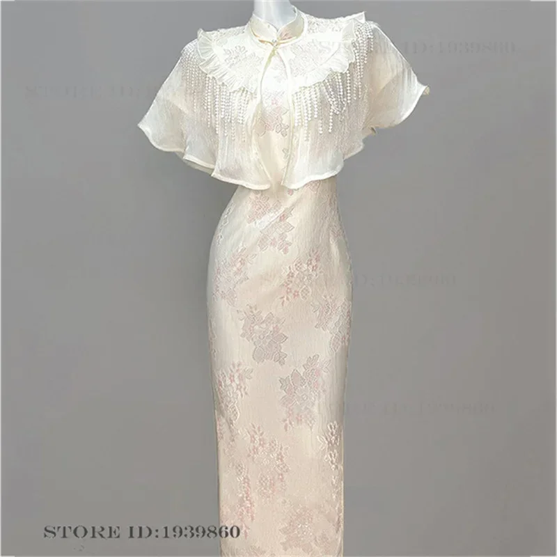 

Improved Lace Cheongsam Hanfu Dress New Chinese Style Womens Qipao Chinese Dress with Shawl Sexy Young Girl Vestidos Prom Dress