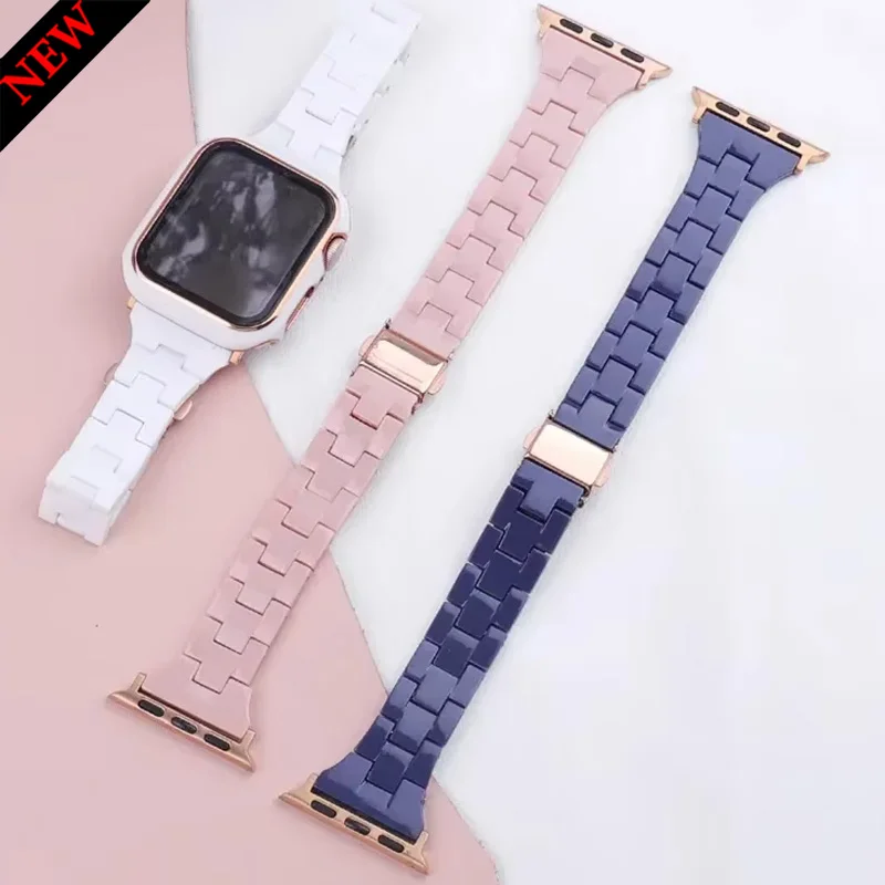 

Strap+case For Apple watch Ultra/2 49mm 45/41mm 44/40mm 46/42mm Resin replacement Wristband iwatch 10 9 8 7 6 5 SE Accessories